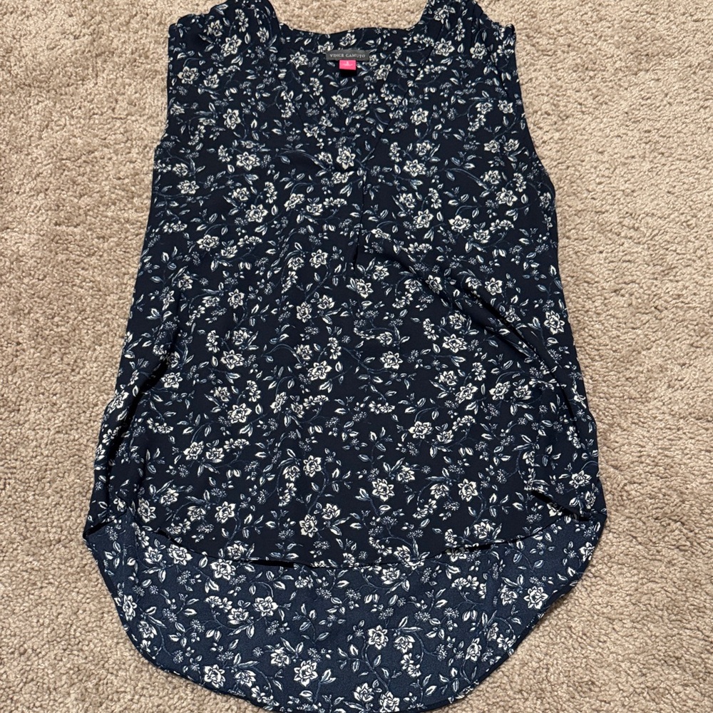 Vince Camuto Dark Blue Floral Sleeveless Top